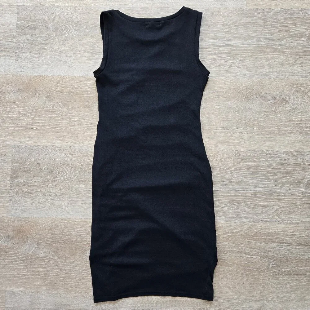 Leith Ruched Bodycon Tank Dress Black Sleeveless Tulip Hem XS Little Black Dress - Picture 11 of 16